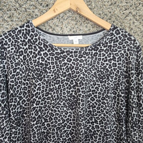 J Jill Top Womens Large Gray Animal Print Knit Scoop Neck Pullover Cotton Blend - Picture 4 of 7